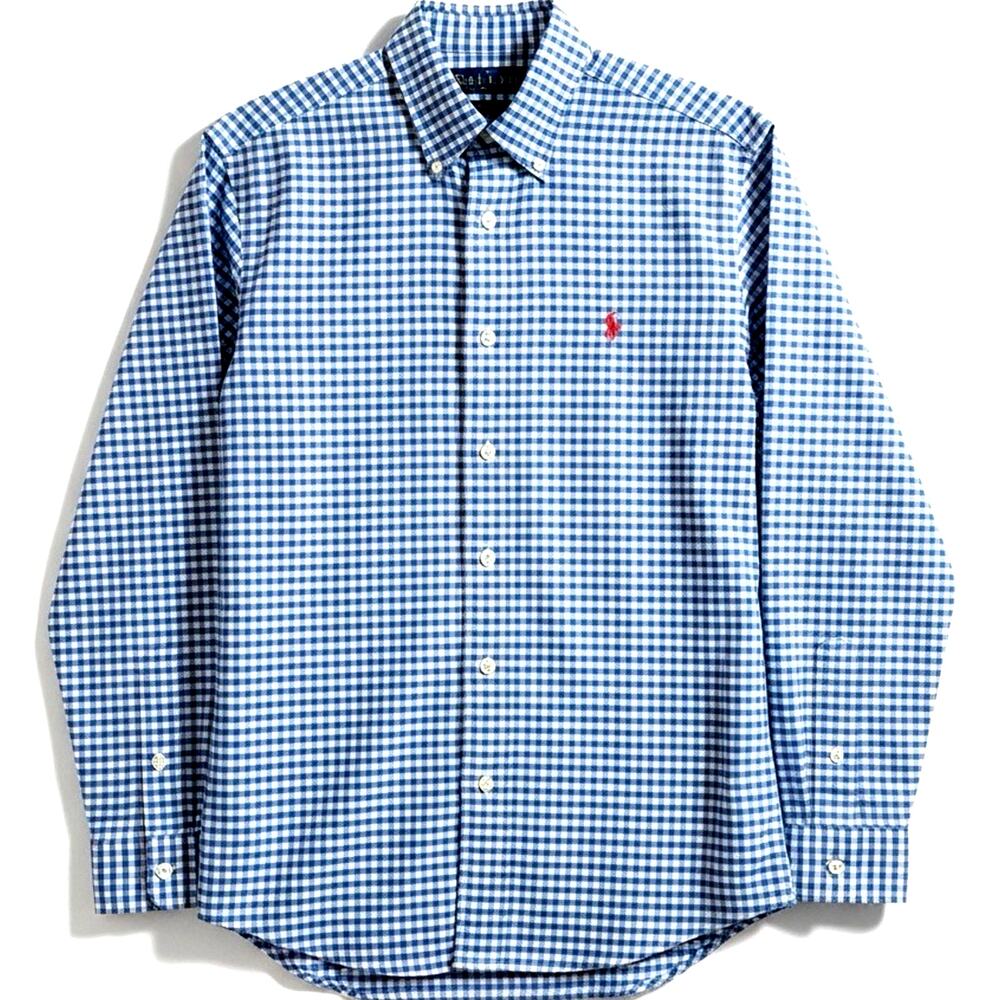 Y2K Ralph Lauren Mens Blue Gingham Button Down Shirt M Classic Check Pink Pony